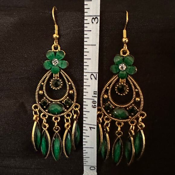 Bollywood Desi Boho Jhumka Oxidized Good Tone with Green Accents Earrings - Picture 3 of 4